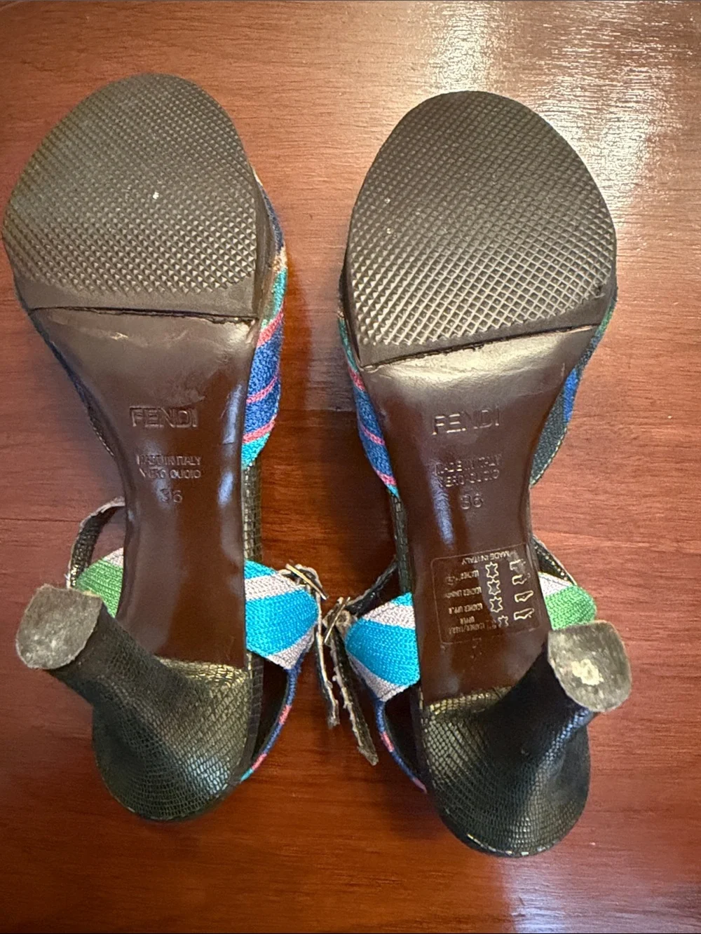 Fendi Multicolor Striped Peep-Toe Sandals 36